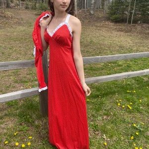 1970s vintage red polka dot sundress set with matching jacket